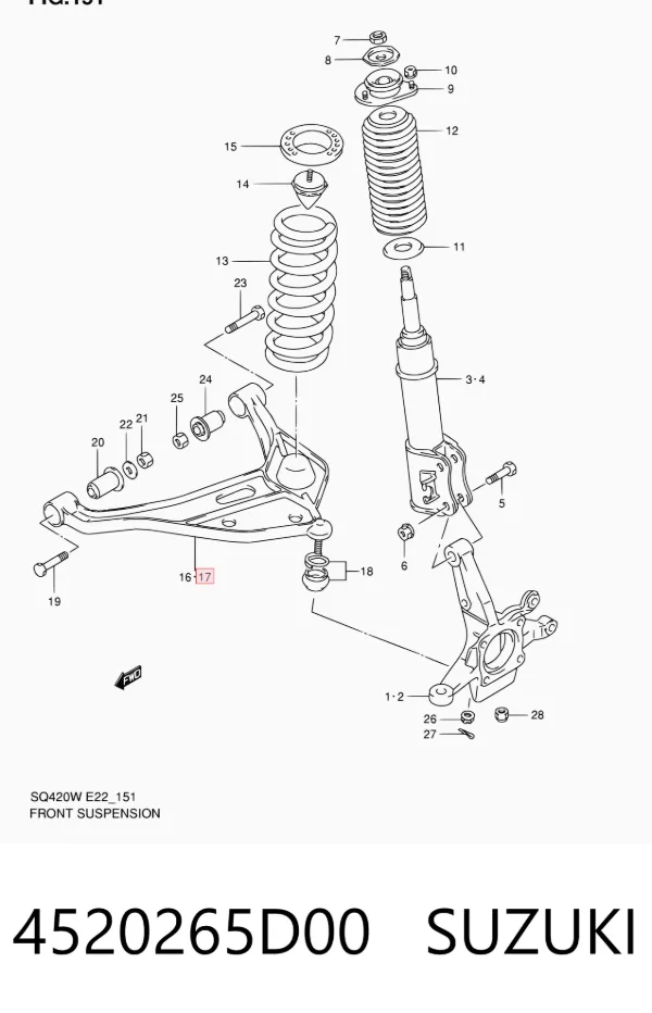Braço oscilante inferior esquerdo de suspensão dianteira 4520265D00 Suzuki