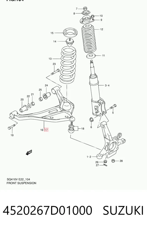 Braço oscilante inferior esquerdo de suspensão dianteira 4520267D01000 Suzuki