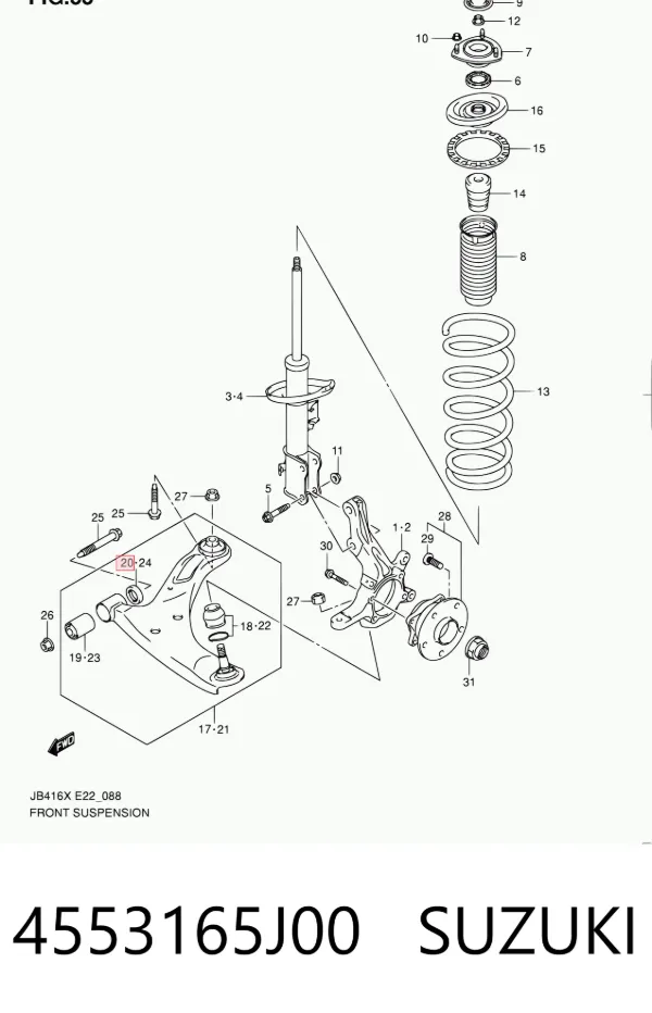 Bloco silencioso traseiro de braço oscilante traseiro 4553165J00 Suzuki