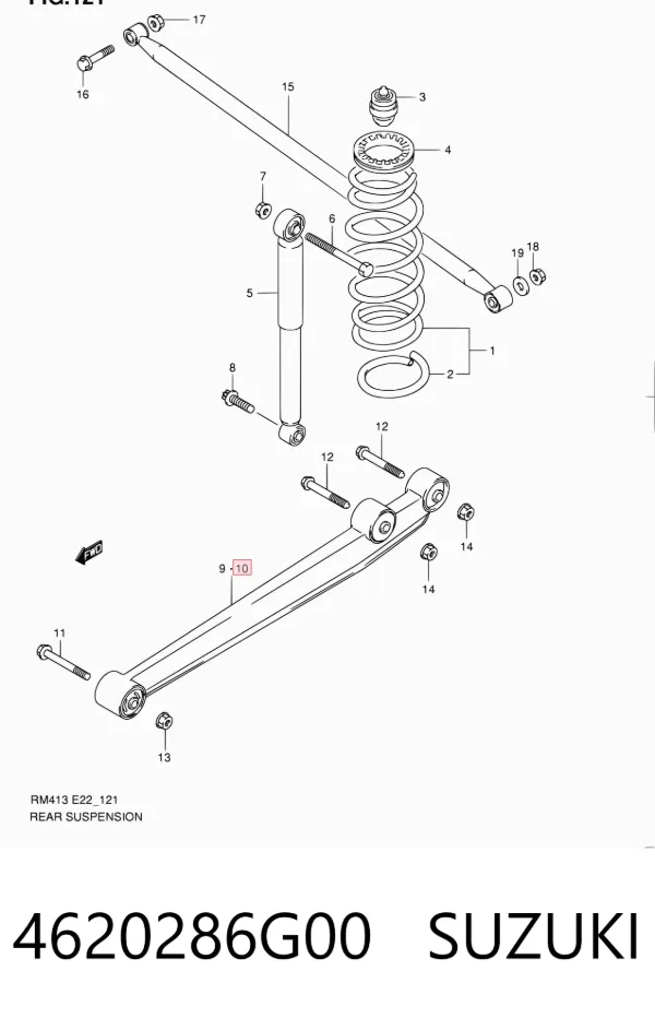 Braço oscilante (tração) longitudinal inferior esquerdo de suspensão traseira 4620286G00 Suzuki