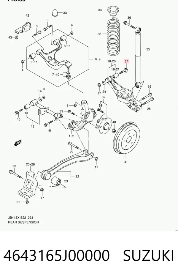 Parafuso de fixação do braço oscilante inferior traseiro, interno 4643165J00000 Suzuki