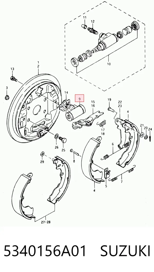 Cilindro traseiro do freio de rodas de trabalho 5340156A01 Suzuki