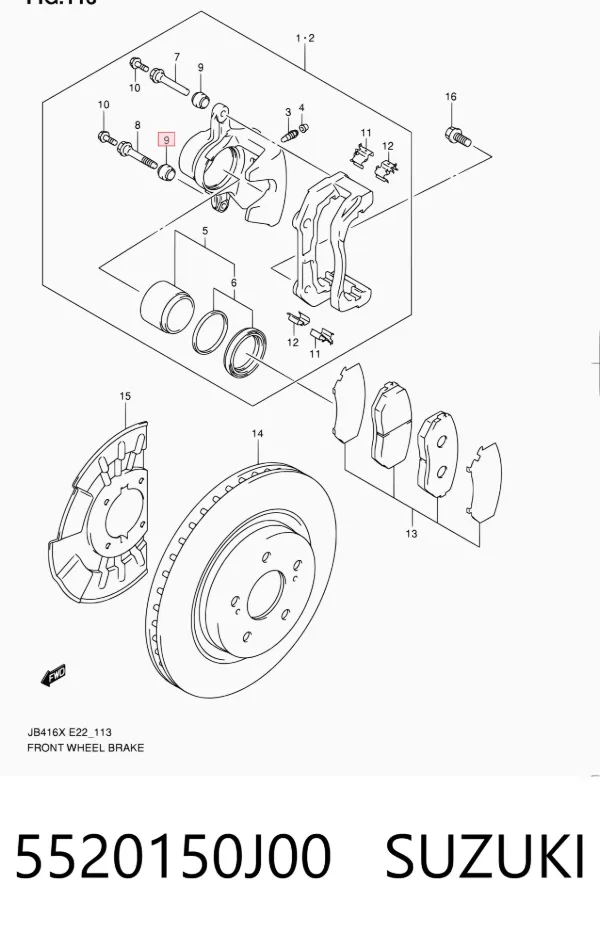 Bota de proteção de suporte guia do freio dianteiro 5520150J00 Suzuki