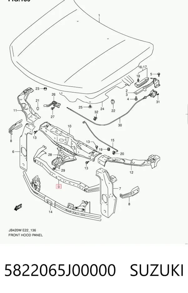 Suporte inferior do radiador (painel de montagem de fixação das luzes) 5822065J00000 Suzuki
