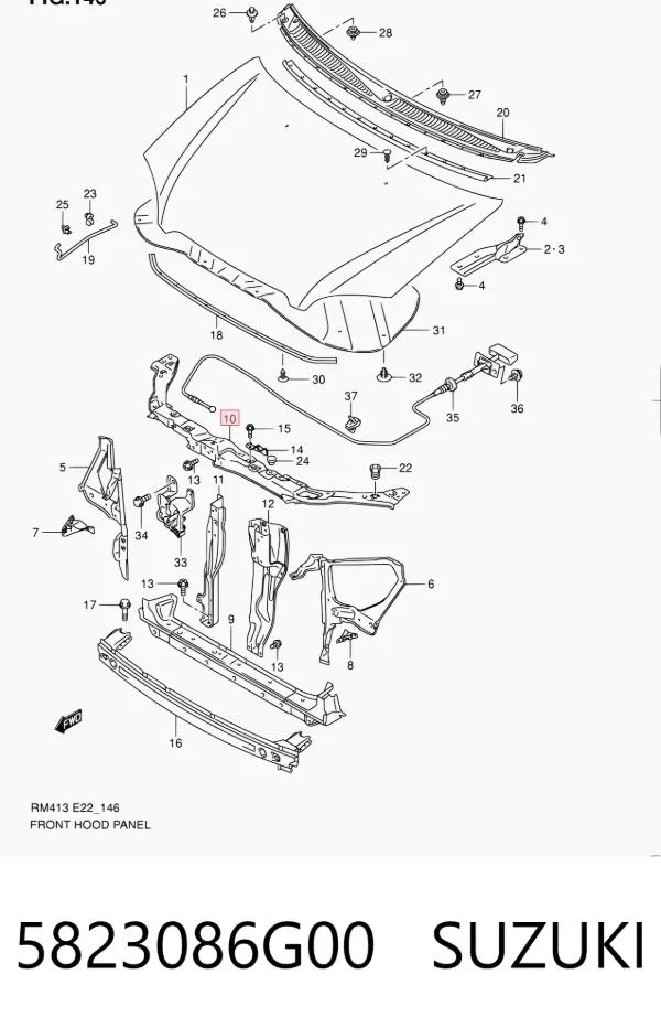 Suporte superior do radiador (painel de montagem de fixação das luzes) 5823086G00 Suzuki