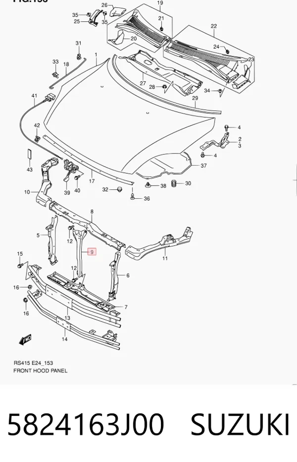 Suporte do radiador vertical (painel de montagem de fixação das luzes) 5824163J00 Suzuki