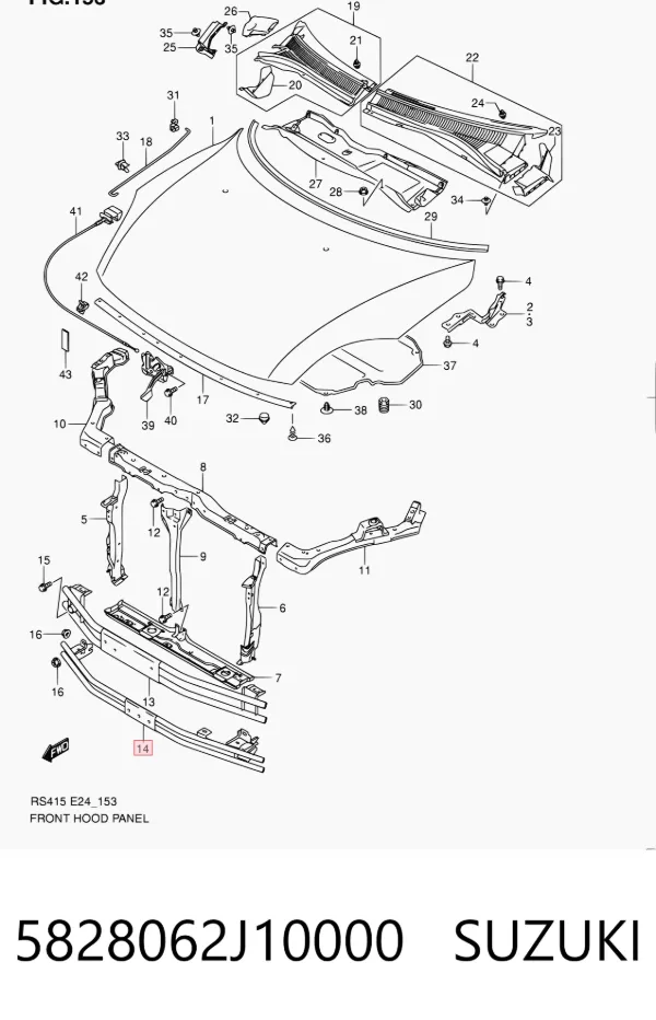 Reforçador do pára-choque dianteiro 5828062J10000 Suzuki