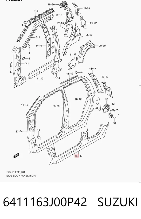 Acesso externo direito 6411163J00P42 Suzuki