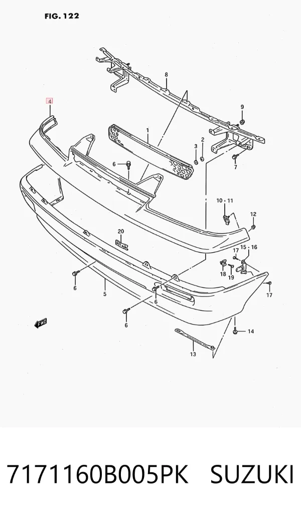 Pára-choque dianteiro, parte superior 7171160B005PK Suzuki