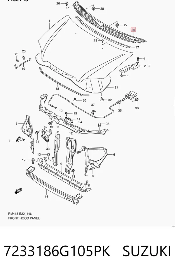 Grelha de limpadores de pára-brisa 7233186G105PK Suzuki