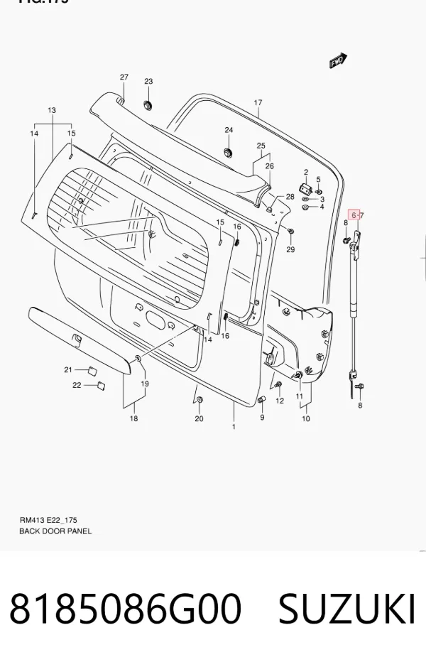 Amortecedor de tampa de porta-malas (de 3ª/5ª porta traseira) 8185086G00 Suzuki