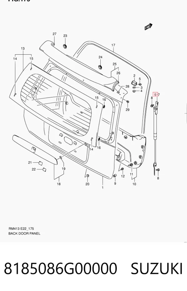 Amortecedor de tampa de porta-malas (de 3ª/5ª porta traseira) 8185086G00000 Suzuki