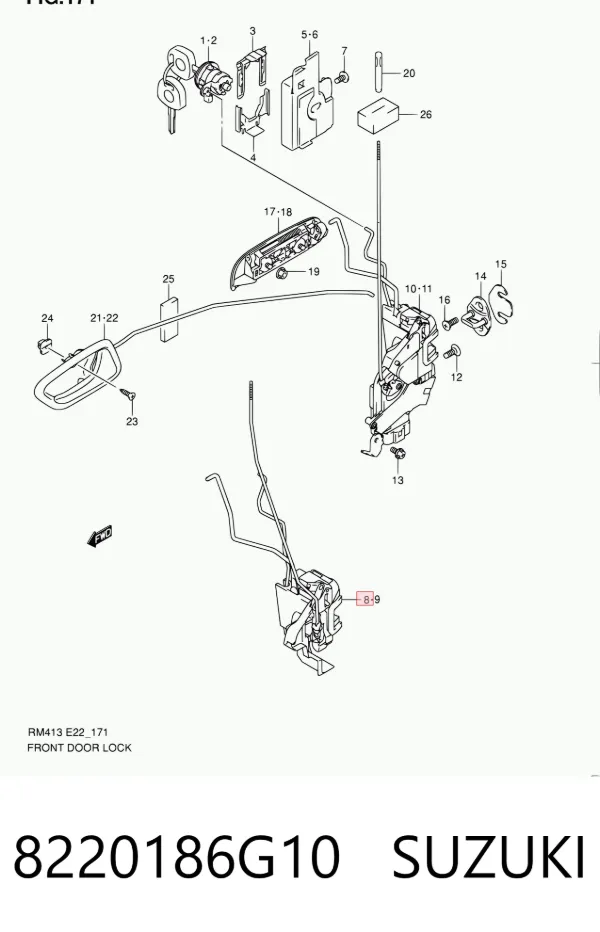 Fecho da porta dianteira direita 8220186G10 Suzuki