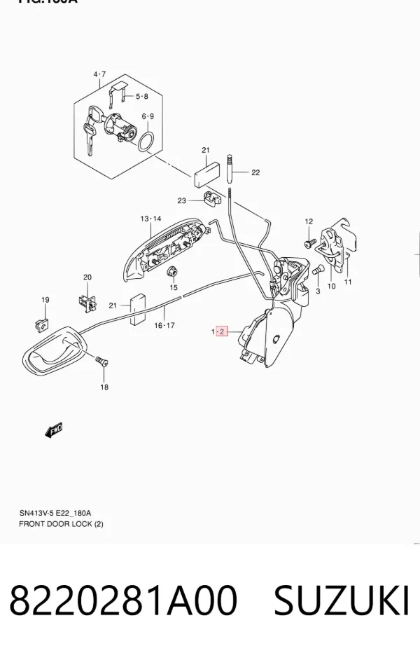 Fecho da porta dianteira esquerda 8220281A00 Suzuki