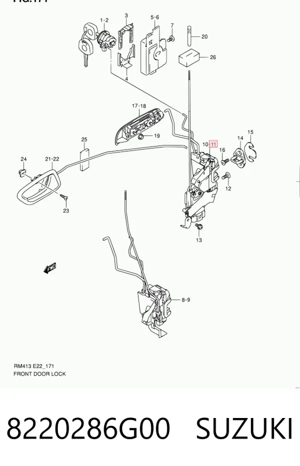 Fecho da porta dianteira esquerda 8220286G00 Suzuki