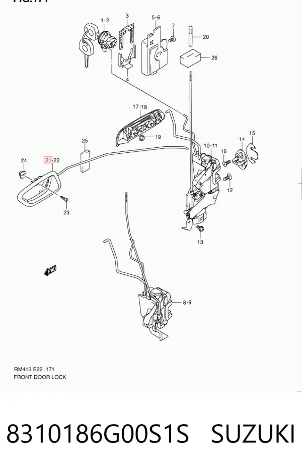 Maçaneta interna direita da porta dianteira 8310186G00S1S Suzuki