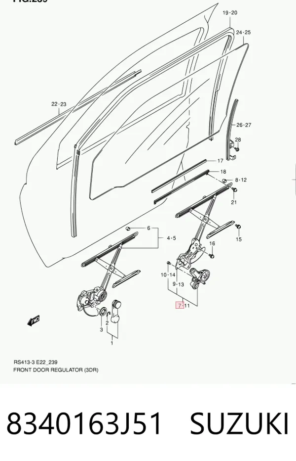 Mecanismo de acionamento de vidro da porta dianteira direita 8340163J51 Suzuki