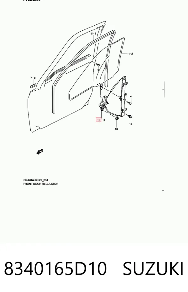 Mecanismo de acionamento de vidro da porta dianteira direita 8340165D10 Suzuki