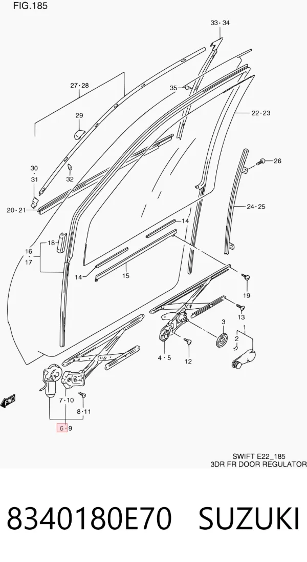 Mecanismo de acionamento de vidro da porta dianteira direita Suzuki Swift I