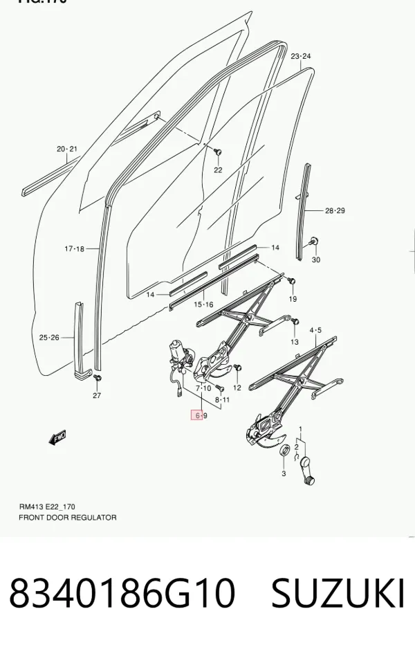 Mecanismo de acionamento de vidro da porta dianteira direita 8340186G10 Suzuki