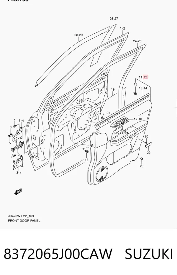 Revestimento (cobrimento) interno da porta dianteira esquerda 8372065J00CAW Suzuki