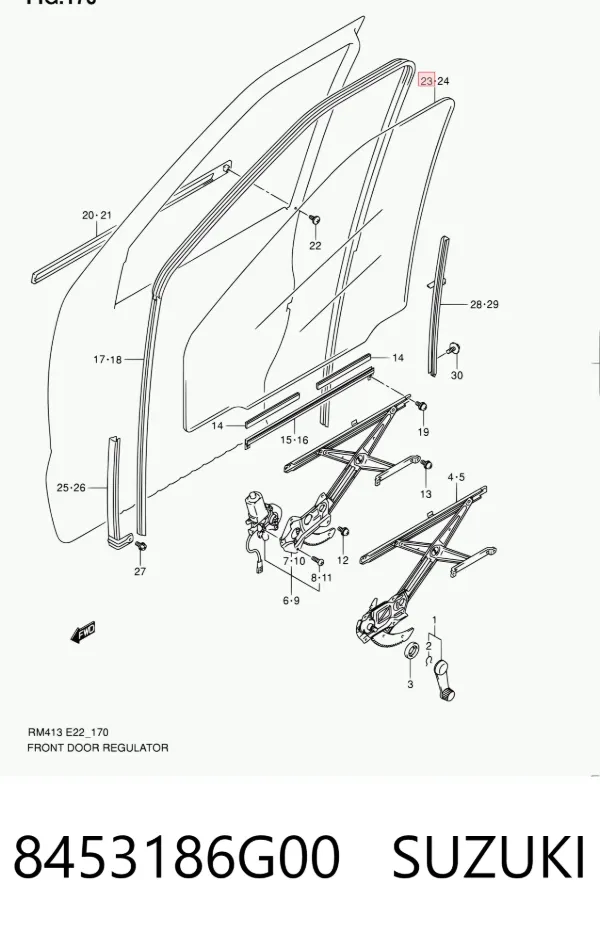 Vidro da porta dianteira direita 8453186G00 Suzuki