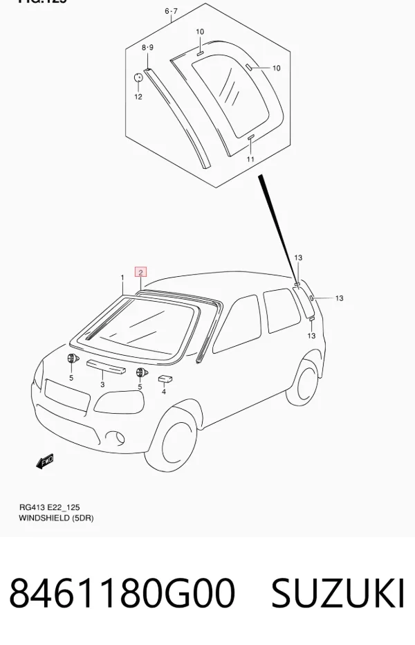 Moldura de pára-brisas 8461180G00 Suzuki