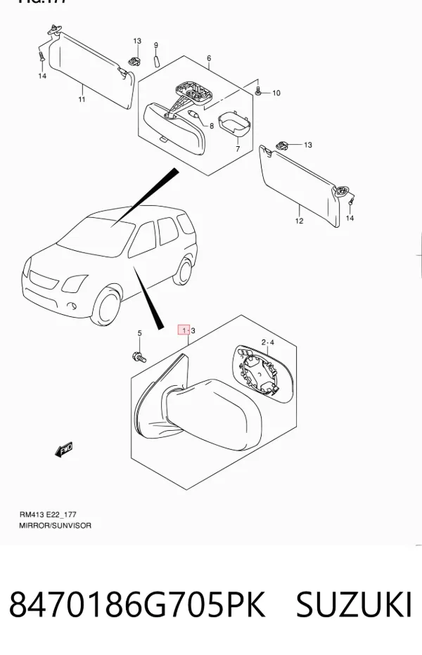 Espelho de retrovisão direito 8470186G705PK Suzuki