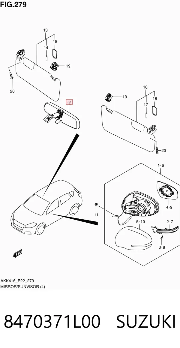 Espelho de salão interno 8470371L00 Suzuki