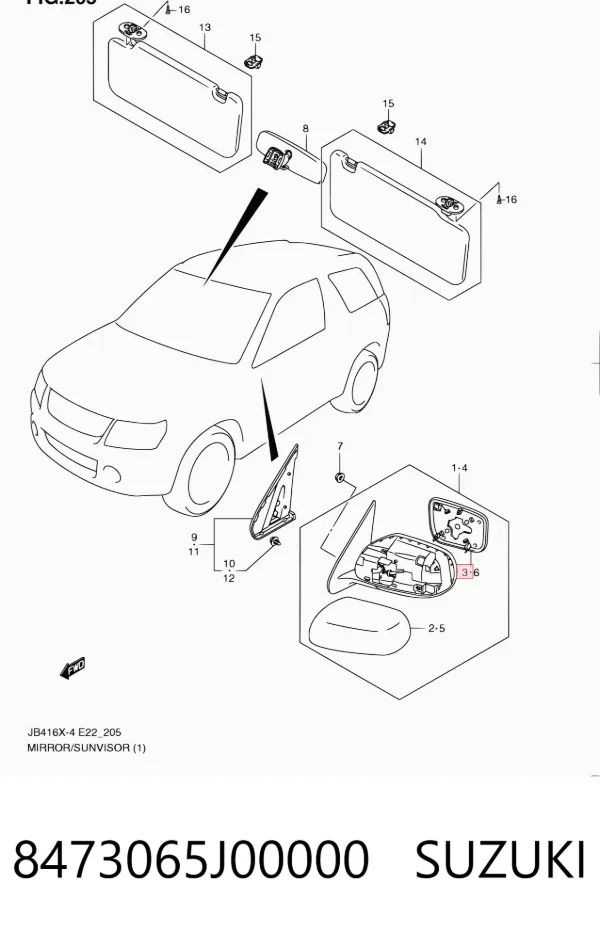 Elemento espelhado do espelho de retrovisão direito 8473065J00000 Suzuki
