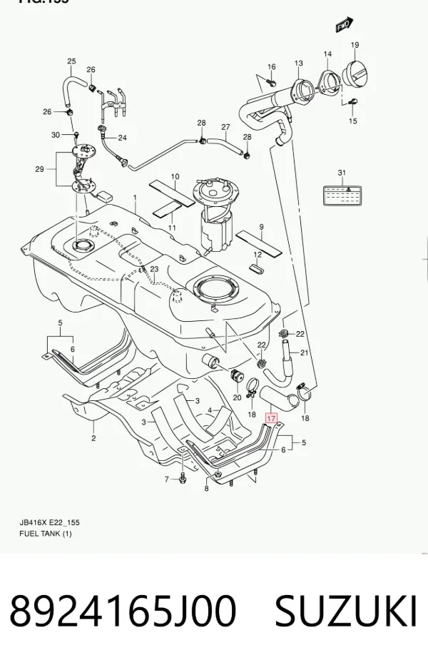 Cano derivado de tanque, para o gargalo de enchimento 8924165J00 Suzuki