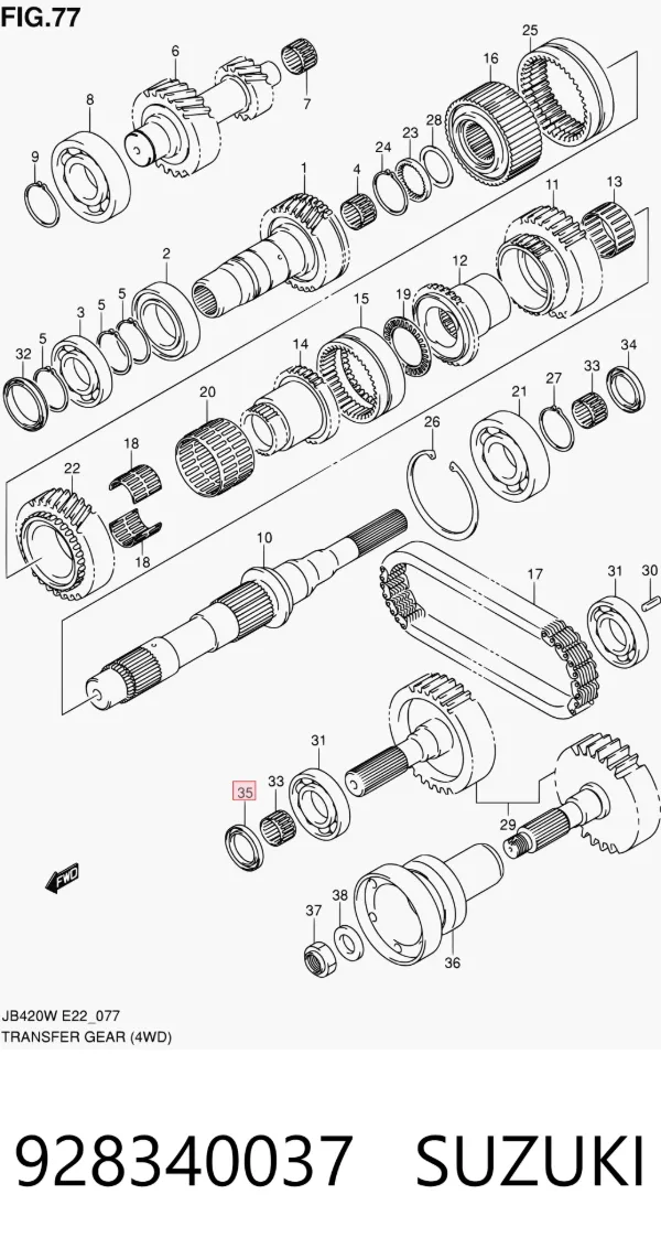 Bucim de saída dianteira da caixa de transferência 928340037 Suzuki