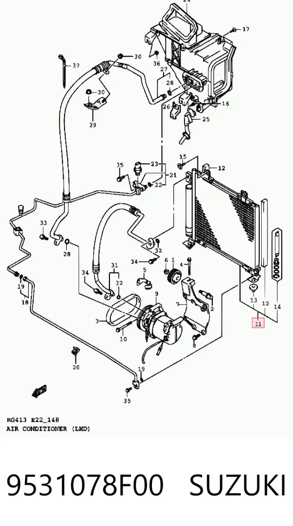 Radiador de aparelho de ar condicionado 9531078F00 Suzuki