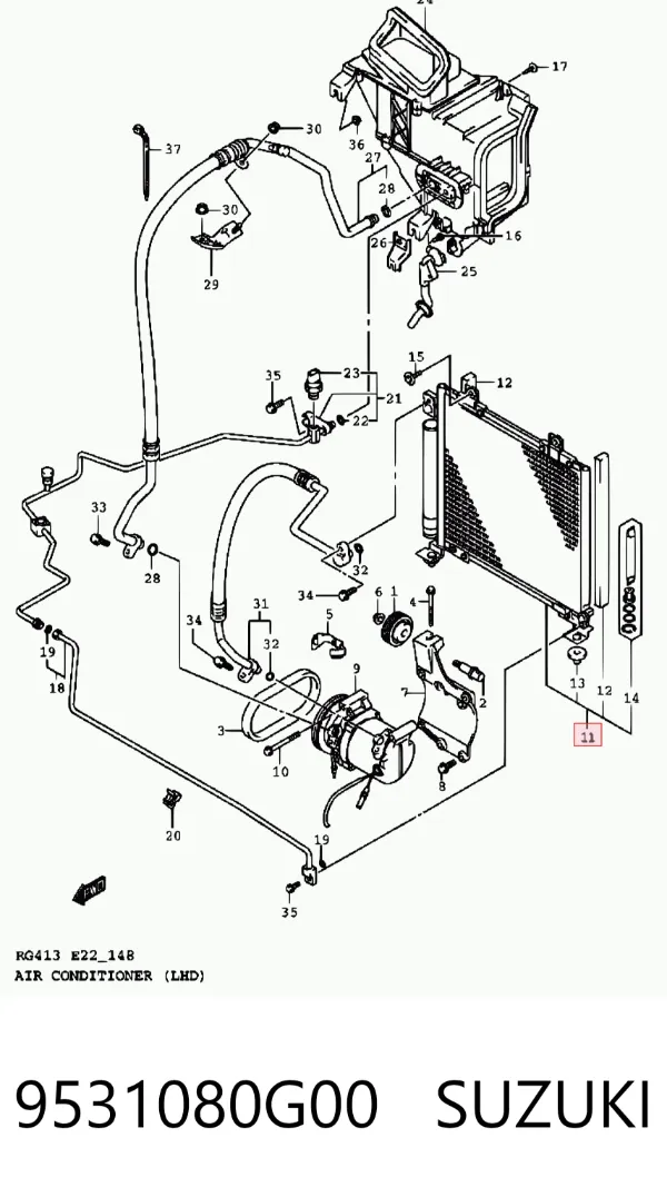 Radiador de aparelho de ar condicionado 9531080G00 Suzuki