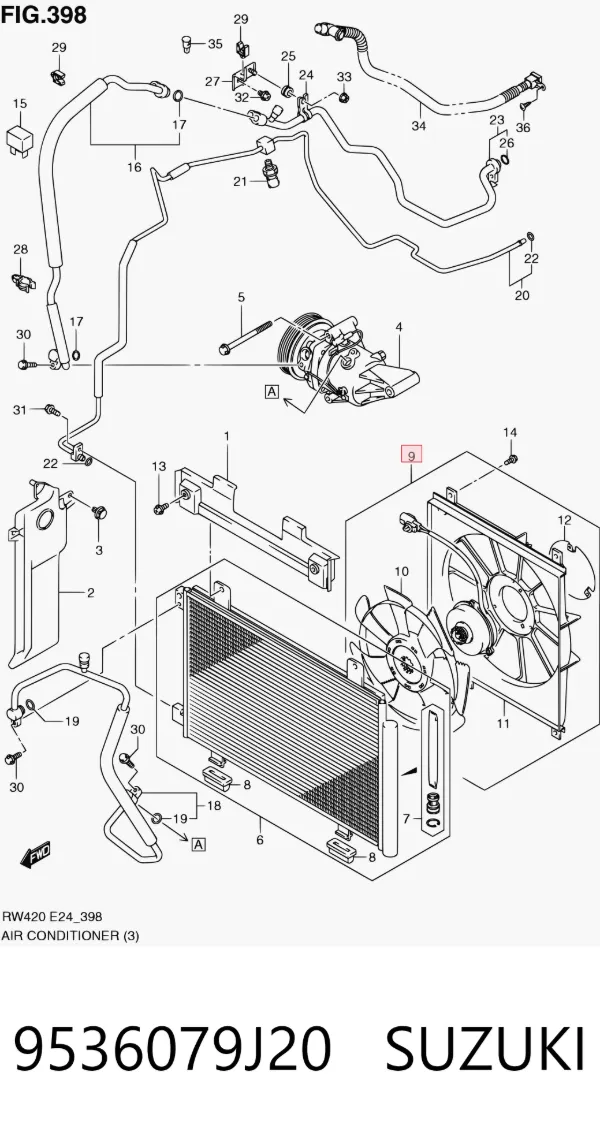 Difusor do radiador de esfriamento, montado com motor e roda de aletas 9536079J20 Suzuki
