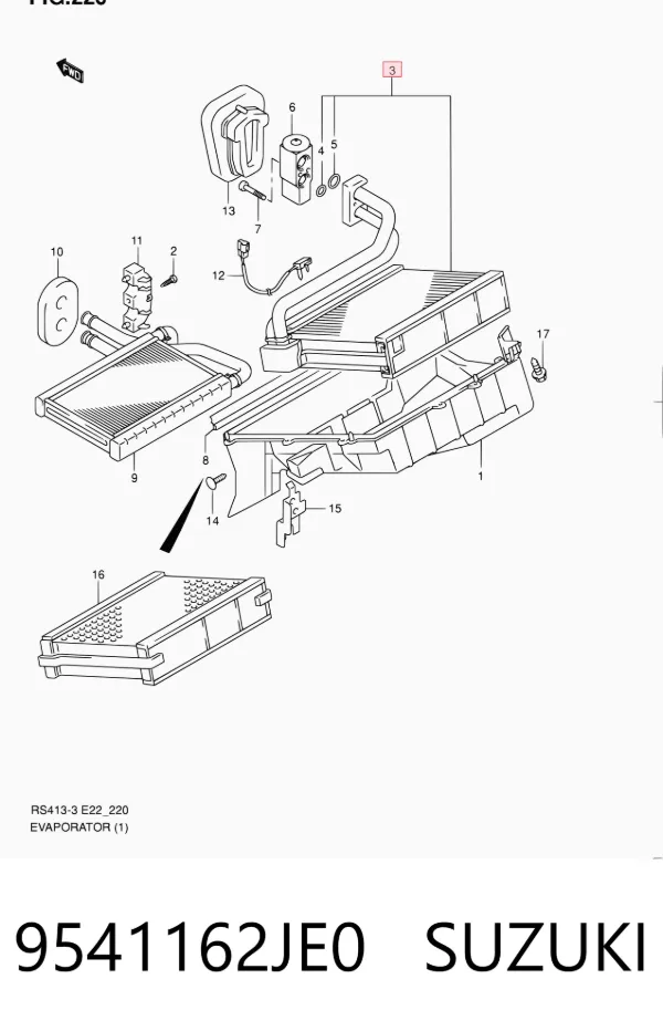 Vaporizador de aparelho de ar condicionado 9541162JE0 Suzuki