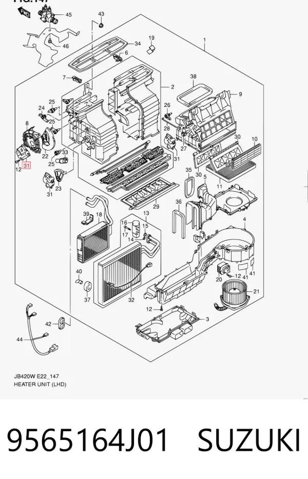 Acionamento de comporta de forno 9565164J01 Suzuki