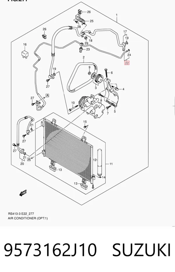 Mangueira de aparelho de ar condicionado, desde o radiador até o vaporizador 9573162J10 Suzuki