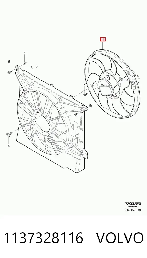 Ventilador elétrico de esfriamento montado (motor + roda de aletas) 1137328116 Volvo