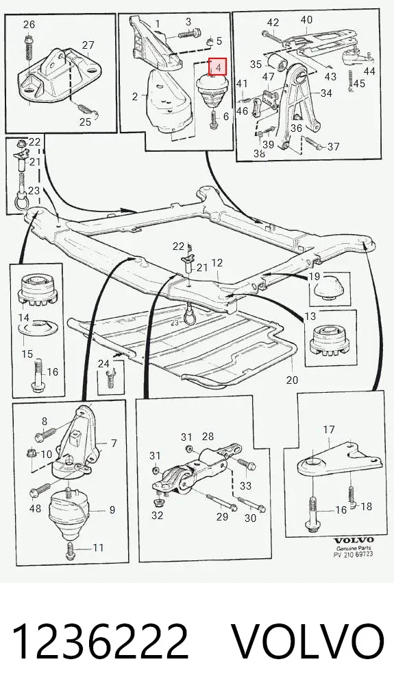 Coxim (suporte) traseiro de motor 1236222 Volvo