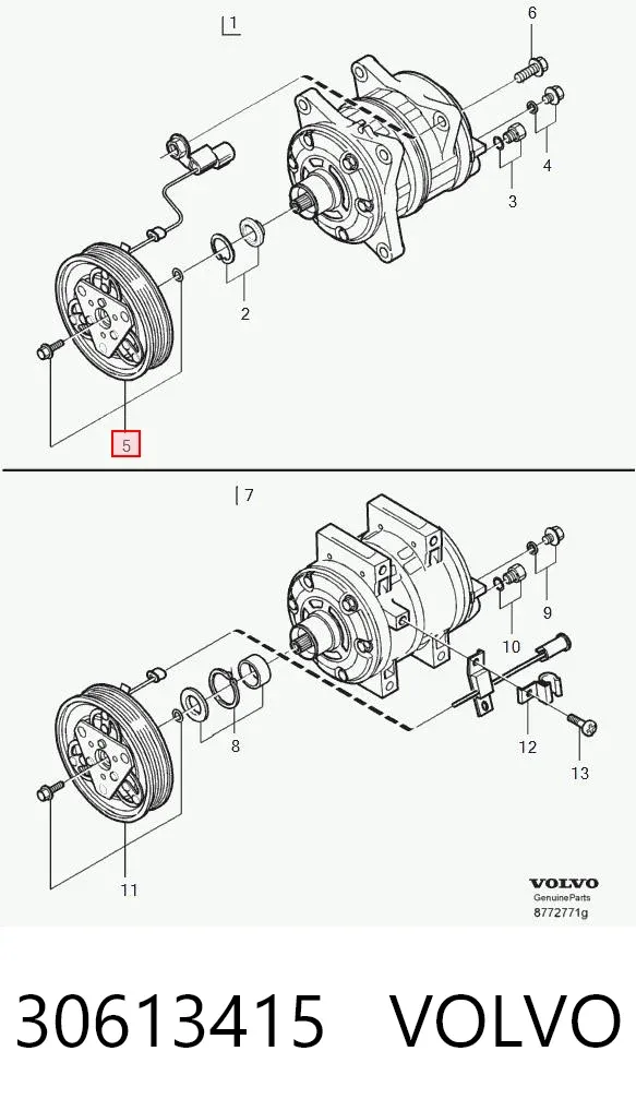 Acoplamento (bobina magnética) do compressor de aparelho de ar condicionado 30613415 Volvo
