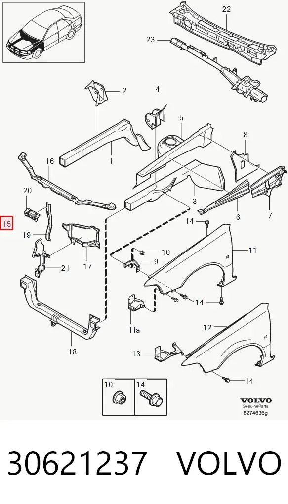 Suporte do radiador montado (painel de montagem de fixação das luzes) Volvo V40 VW