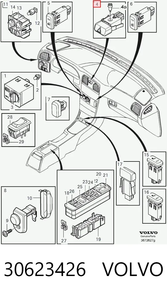 Botão de ativação do sinal de emergência 30623426 Volvo
