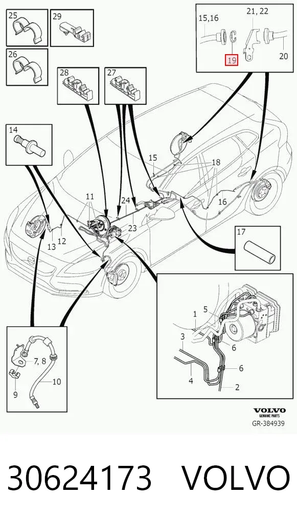 Braçadeira de fixação do freio de mangueira 30624173 Volvo