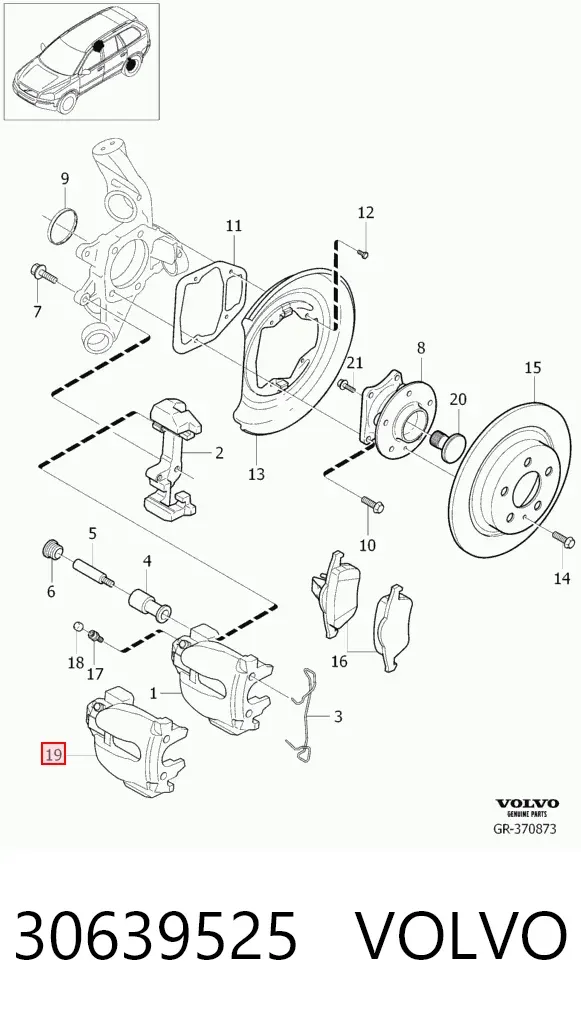 Suporte do freio traseiro direito 30639525 Volvo