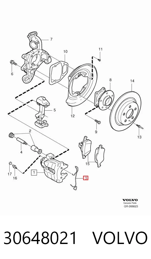 Kit de molas de fixação de sapatas de disco traseiras 30648021 Volvo