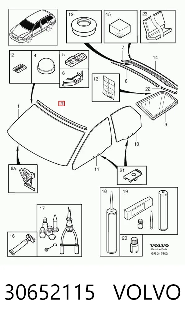 Moldura superior de pára-brisas 30652115 Volvo