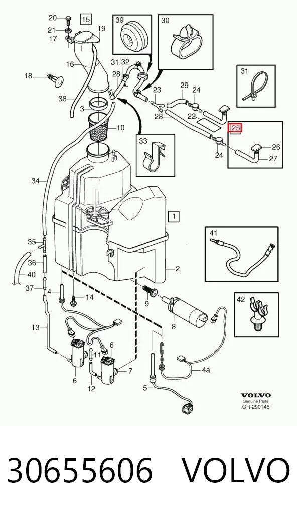 Injetor de fluido para lavador de pára-brisas 30655606 Volvo