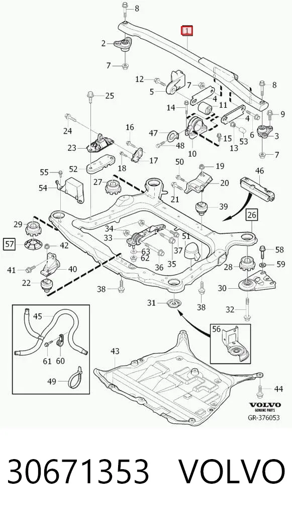 Viga de suspensão dianteira (plataforma veicular) 30671353 Volvo