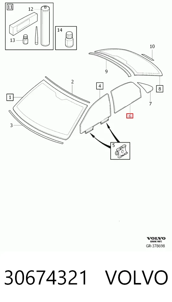Vidro de janelo da porta traseira esquerda 30674321 Volvo